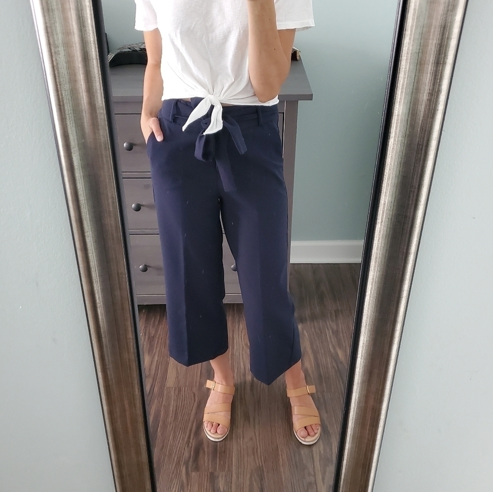 Cynthia Rowley Crop Pants Navy Blue Wide Leg